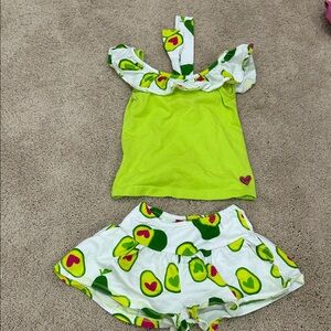 Green Avocado Print Top and Skirt Set